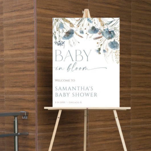 Baby in Bloom stoffige blauwe jongen baby shower w Poster