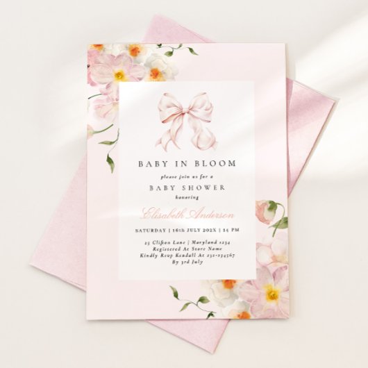 Baby In Bloom Strikte Roze Baby Shower Uitnodiging
