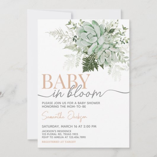 Baby in Bloom Succulent Baby shower Kaart (Voorkant)