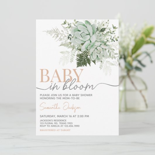 Baby in Bloom Succulent Baby shower Kaart (Staand voorkant)