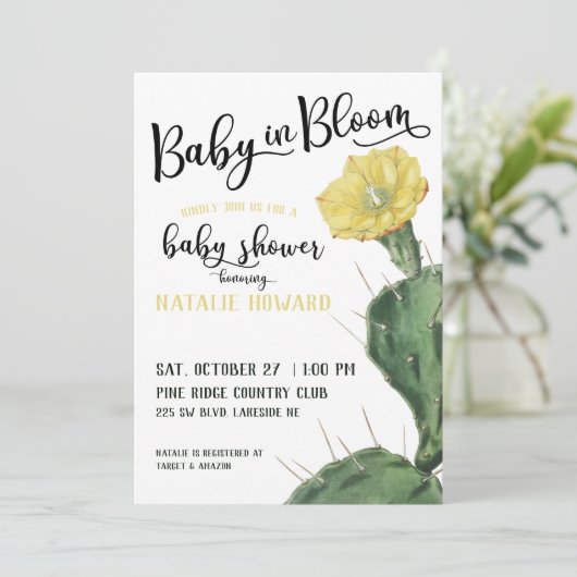 Baby in Bloom Succulent Baby shower Uitnodiging (Staand voorkant)