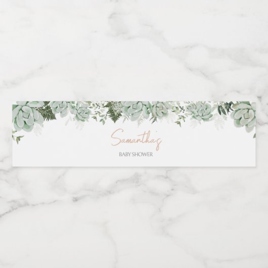 Baby in Bloom Succulent Baby shower Waterfles Etiket (Enkel label)