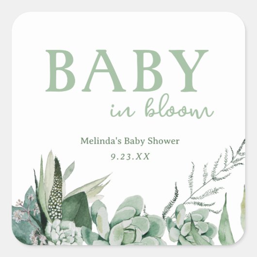 Baby in Bloom Succulent Vierkante Sticker (Voorkant)