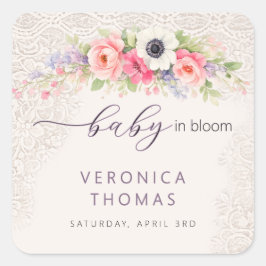 Baby in Bloom Sweet Floral Baby Shower Vierkante Sticker
