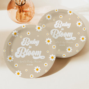 Baby in Bloom Tan Daisy Flower Floral Baby shower Papieren Bordje
