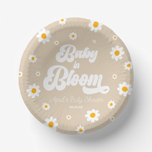 Baby in Bloom Tan Daisy Flower Floral Baby shower Papieren Kommen (Voorkant)
