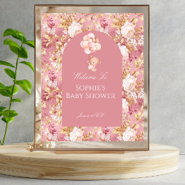 Baby In Bloom Teddy Bear Welcome Poster