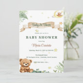 "Baby In Bloom" Teddybeer Babyshower Uitnodiging (Staand voorkant)