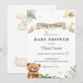 "Baby In Bloom" Teddybeer Babyshower Uitnodiging (Voorkant / Achterkant)