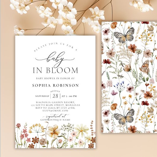 Baby in Bloom Terracotta Wildflower Baby shower Kaart