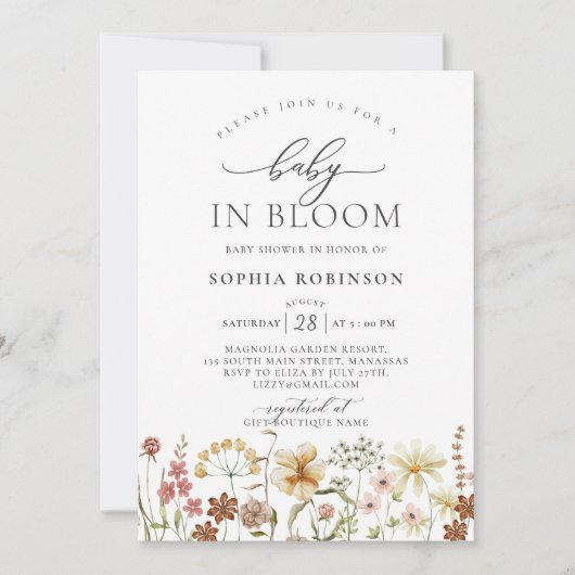 Baby in Bloom Terracotta Wildflower Baby shower Kaart (Voorkant)