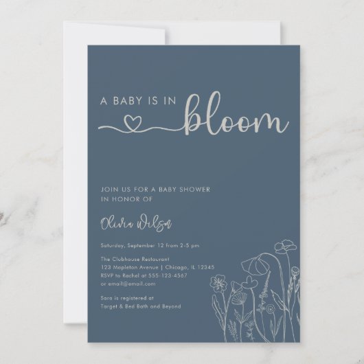 Baby in Bloom, Topaz Blue Wildflower Baby shower Kaart (Voorkant)
