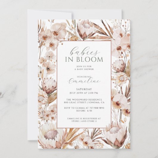 Baby in Bloom Twins Wildflower Boho Baby shower Kaart (Voorkant)