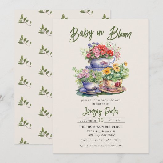 Baby in Bloom | Uitnodiging voor een Baby shower v (Voorkant / Achterkant)