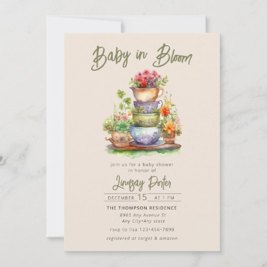 Baby in Bloom | Uitnodiging voor een Baby shower v (Voorkant)
