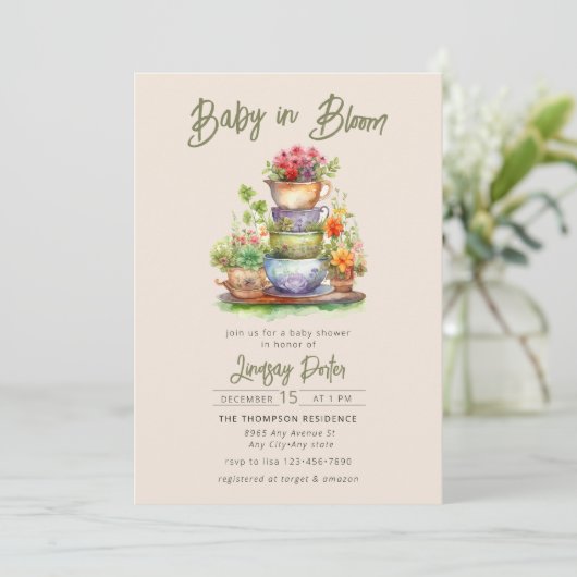 Baby in Bloom | Uitnodiging voor een Baby shower v (Staand voorkant)