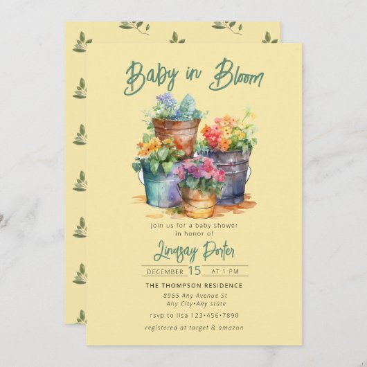 Baby in Bloom | Uitnodiging voor een Baby shower v (Voorkant / Achterkant)