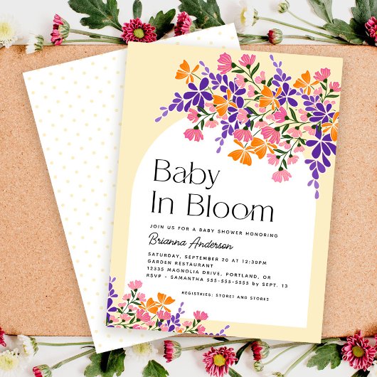 Baby in Bloom Vibrant Spring Flowers Baby shower Kaart