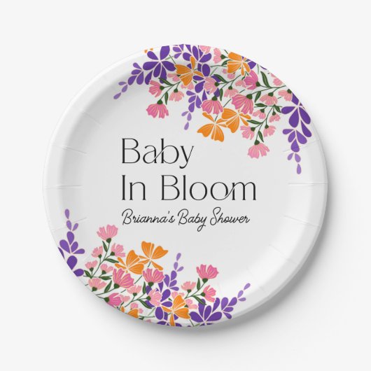 Baby in Bloom Vibrant Spring Flowers Baby shower Papieren Bordje (Voorkant)