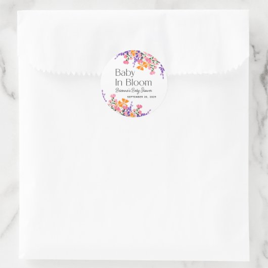 Baby in Bloom Vibrant Spring Flowers Baby shower Ronde Sticker (Tas)