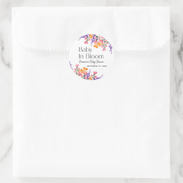 Baby in Bloom Vibrant Spring Flowers Baby shower Ronde Sticker