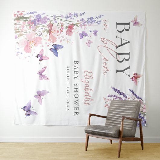 Baby In Bloom Vlinder Baby Shower Foto Achtergrond Wandkleed (In Situ (horizontaal))
