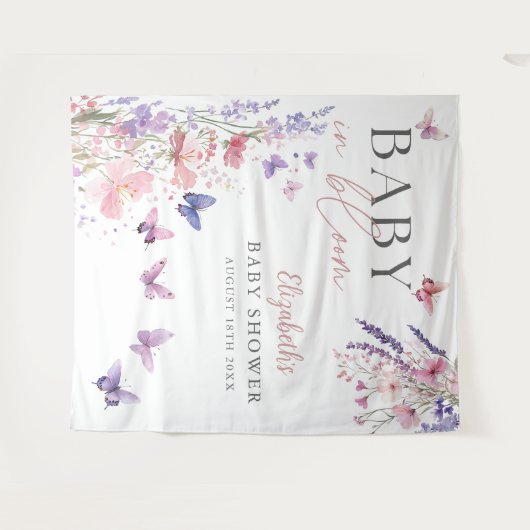 Baby In Bloom Vlinder Baby Shower Foto Achtergrond Wandkleed (Voorkant (horizontaal))