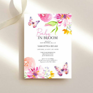 Baby In Bloom Vlinder Bloemige Waterverf Douche Kaart