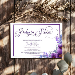 Baby In Bloom Watercolor Paarse Bloem Baby Shower Kaart