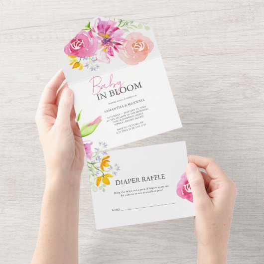 Baby in Bloom Waterverf Baby Douche Uitnodigingen (Afscheurbaar)