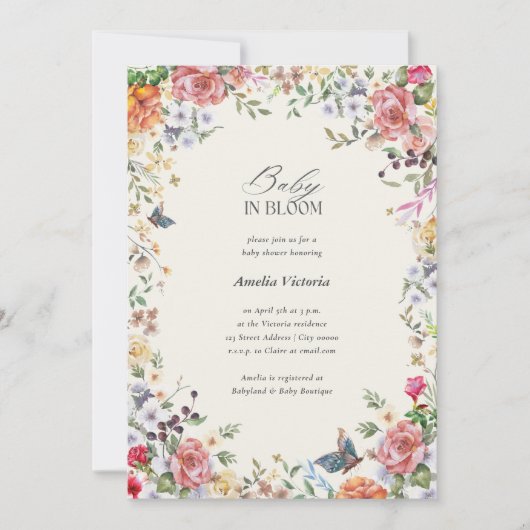 Baby in Bloom Waterverf Baby shower Kaart (Voorkant)