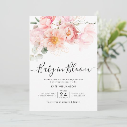 baby in bloom waterverf baby shower kaart (Staand voorkant)