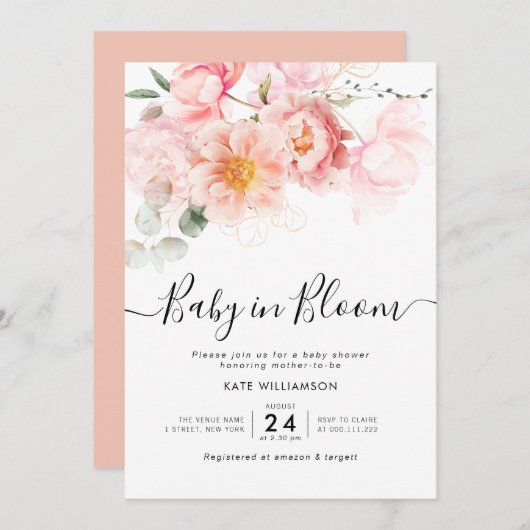 baby in bloom waterverf baby shower kaart (Voorkant / Achterkant)