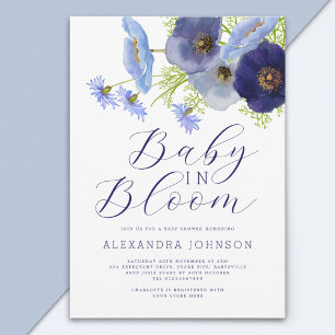 Baby In Bloom Waterverf Blauwe Bloemen Jongen Kaart