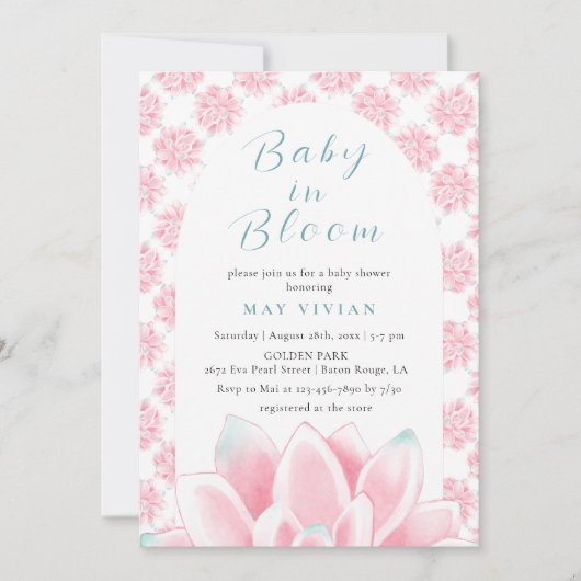 Baby in Bloom Waterverf Bloemen Lotus Roze Douche Kaart (Voorkant)