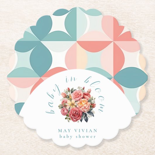 Baby in Bloom Waterverf Bloemen Tegel Baby shower Kartonnen Onderzetters (Voorkant)
