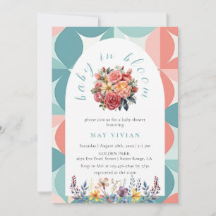 Baby in Bloom Waterverf Bloemen Tegel Blauw Douche Kaart