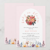 Baby in Bloom Waterverf Bloemen Tegel Roze Douche Kaart (Voorkant / Achterkant)