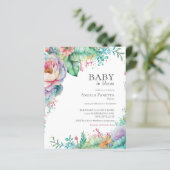 Baby in Bloom Waterverf Bloemendouche Uitnodiginge (Staand voorkant)