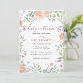 Baby in Bloom Waterverf bloemenuitnodiging Kaart (Staand voorkant)