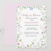 Baby in Bloom Waterverf bloemenuitnodiging Kaart (Voorkant / Achterkant)