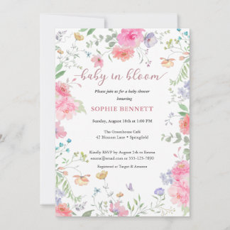 Baby in Bloom Waterverf bloemenuitnodiging Kaart