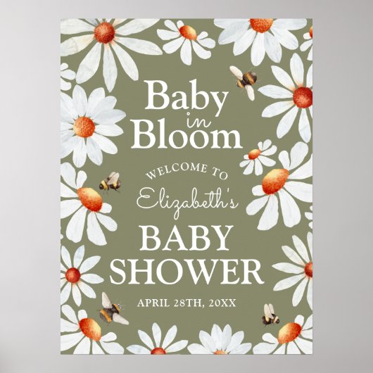 Baby in Bloom Waterverf Daisies & Bumblebee Poster (Voorkant)