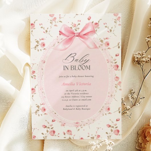 Baby in Bloom Waterverf Floral Bow Baby shower Kaart