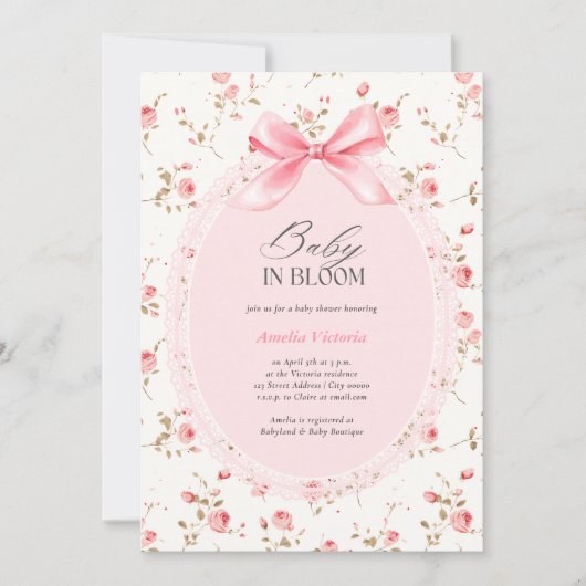 Baby in Bloom Waterverf Floral Bow Baby shower Kaart (Voorkant)