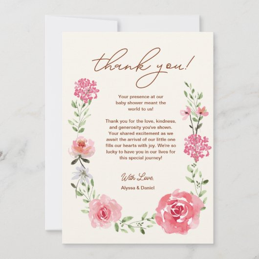 Baby in Bloom Waterverf Florals Baby shower Bedankkaart (Voorkant)
