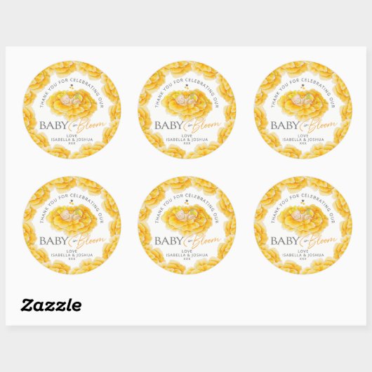 Baby in Bloom waterverf geel baby shower gunst Ronde Sticker (Vel)