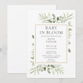 Baby In Bloom Waterverf Groene Baby Shower Kaart (Voorkant / Achterkant)