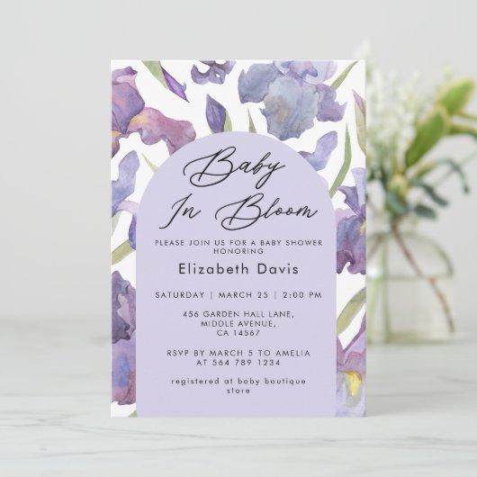 Baby in Bloom Waterverf Iris Spring Baby shower Kaart (Staand voorkant)