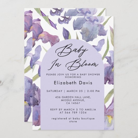 Baby in Bloom Waterverf Iris Spring Baby shower Kaart (Voorkant / Achterkant)